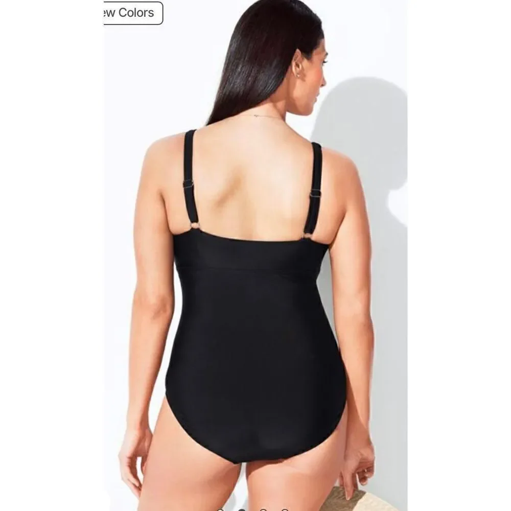 Swimsuits For All Black Ruched Twist Front One Piece Swimsuit Size 12